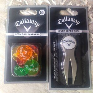 Callaway Neon Ball Marker 8 Pa & Brushed Stainless Divot Repair Tool w/Marker NW